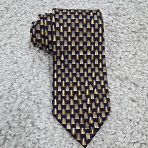 Hickey Freeman Mens Blue Yellow Geometric Silk Neck‎ Tie Made in Italy Classic